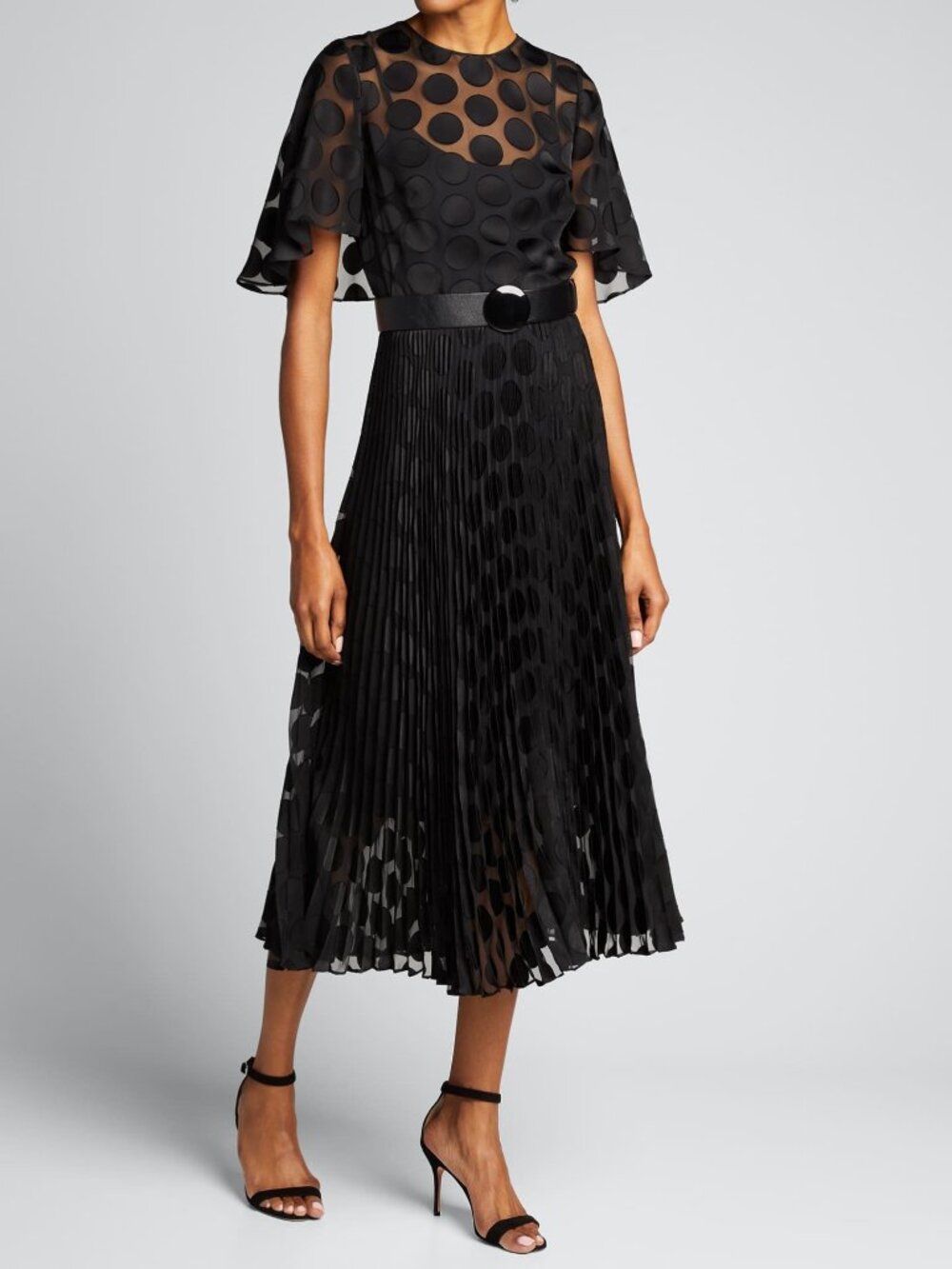 Akris Punto black belted pleated midi dress size 10